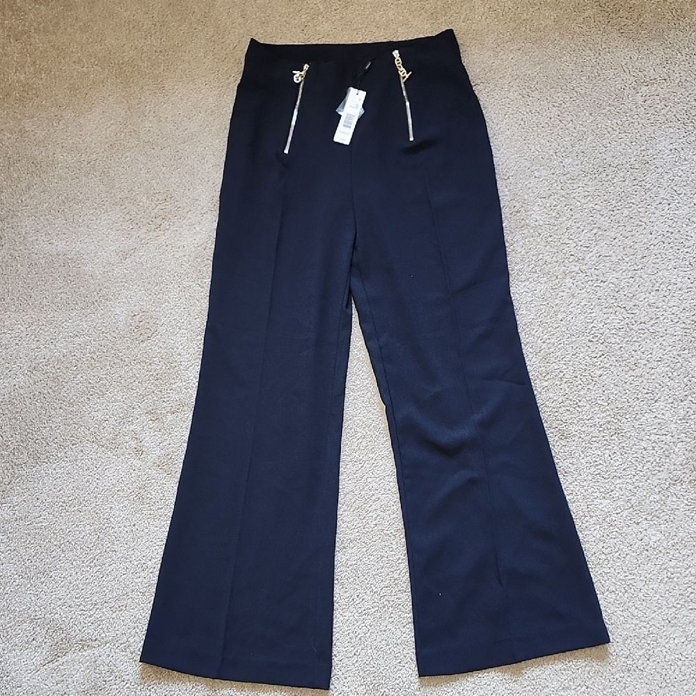 Tahari Navy Wide Leg Pants with Gold Accents
